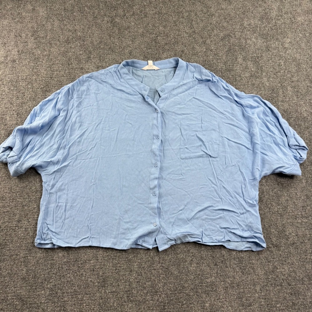 JACK by BB Dakota Button Up Shirt L Blue Short Sleeve Dolman Top Womens